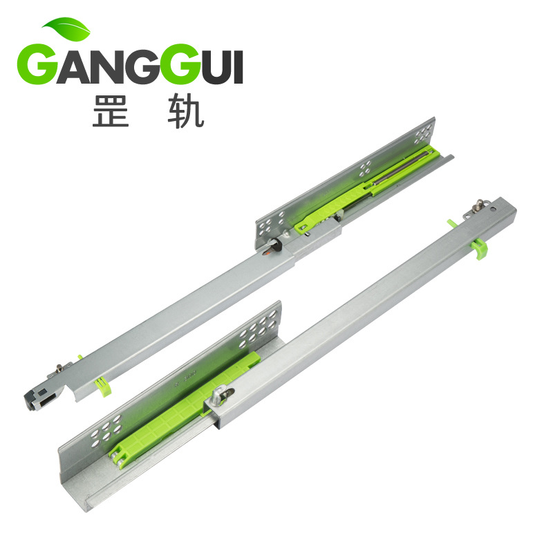 Bottom damping buffer slide rail, hidden three-section rebound bottom drawer slide rail, hidden drawer bottom installation rail Specification drawing