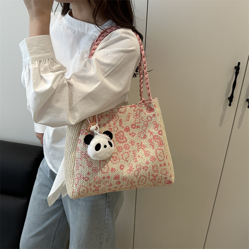 Niche woven Tote bag 2025 New style School commuting Tote bag for Women, large-capacity vacation single-shoulder straw woven bag Specification drawing