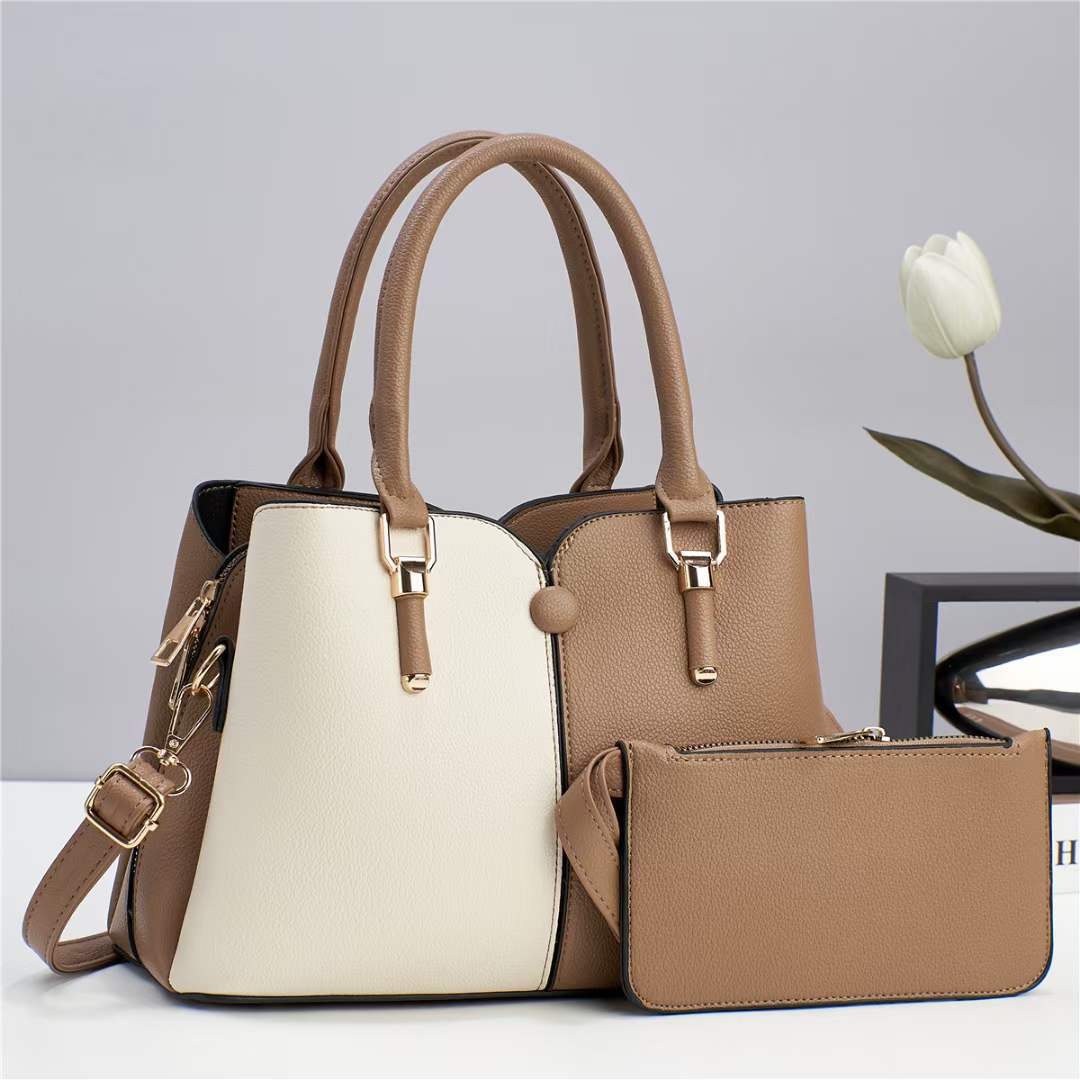 A new two-piece set of fashionable women's bags with contrasting colors, a single-shoulder crossbody bag and a multi-layered large-capacity handbag for women details Picture