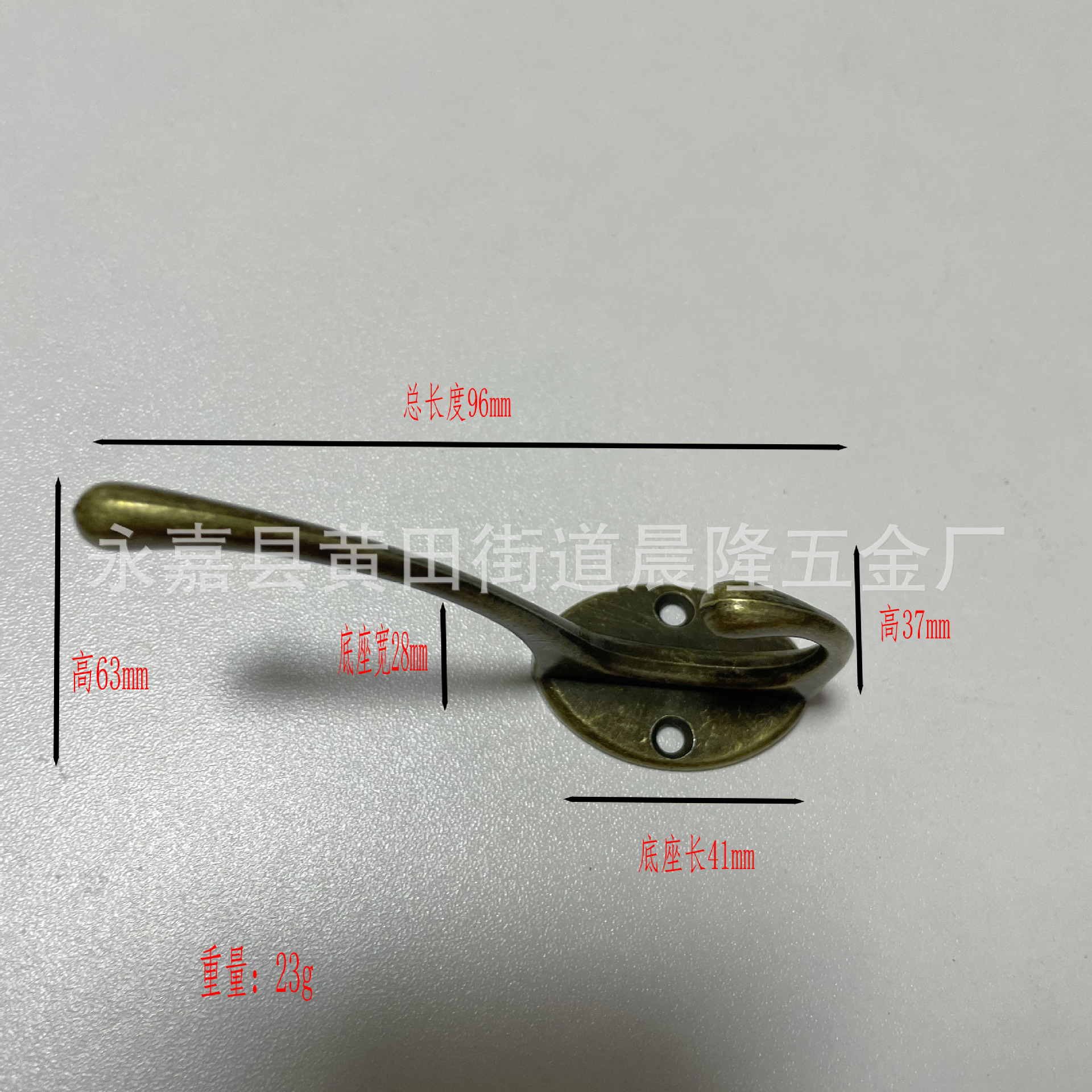 Zinc alloy decorative retro hook furniture hardware coat hook, black coat hook hardware accessories for entrance cabinets and wardrobes Specification drawing