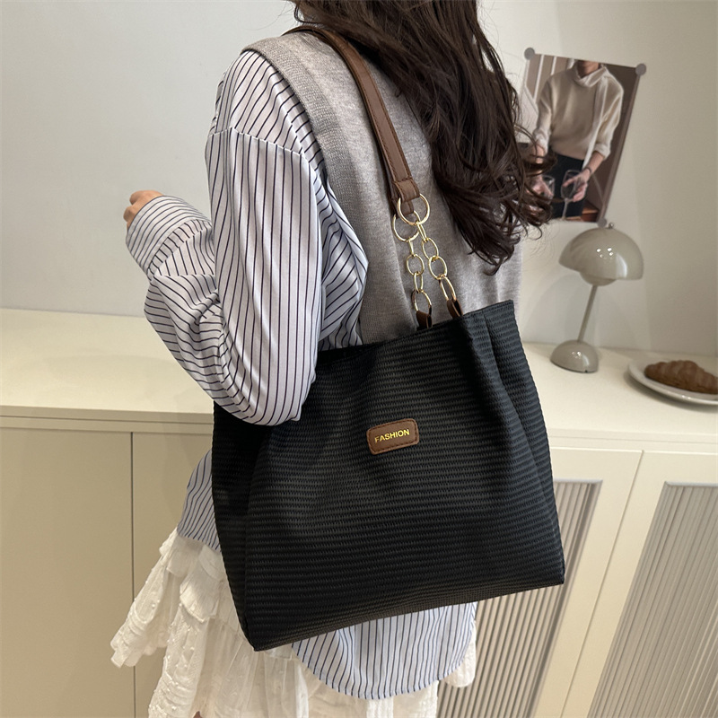 Spring canvas woven large-capacity large bag for women, 2025 new style versatile and fashionable shoulder bag, high-end tote bag Specification drawing