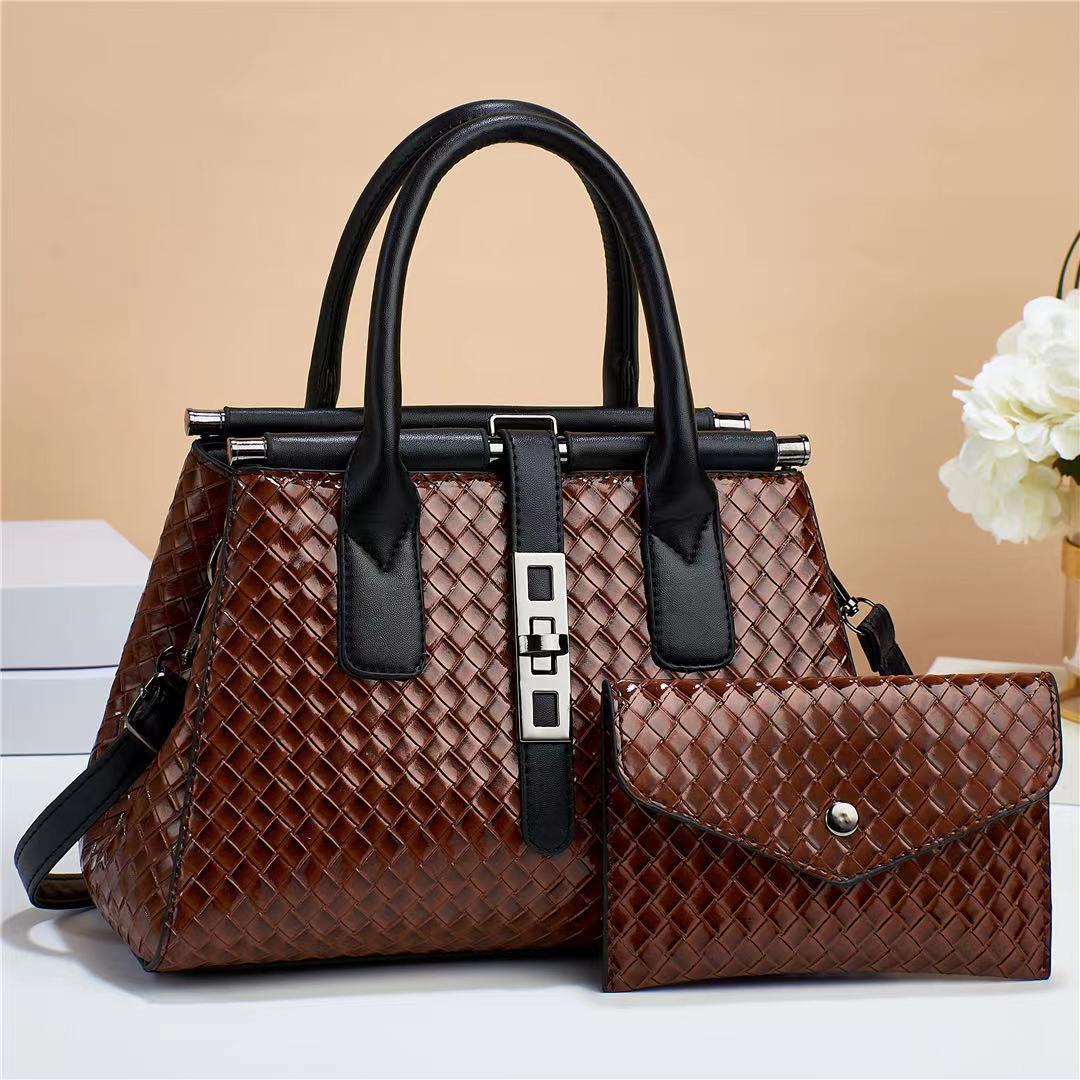 Wholesale fashionable and trendy woven mother-and-child bags, European and American style mother-and-child bags, three-piece sets, women's bags, simple single-shoulder bags details Picture