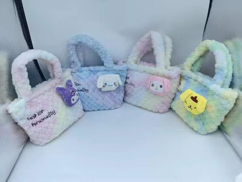 New tie-dyed plush toy bag, cartoon, cute, casual children's gift, claw machine doll, export cosmetic handbag details Picture