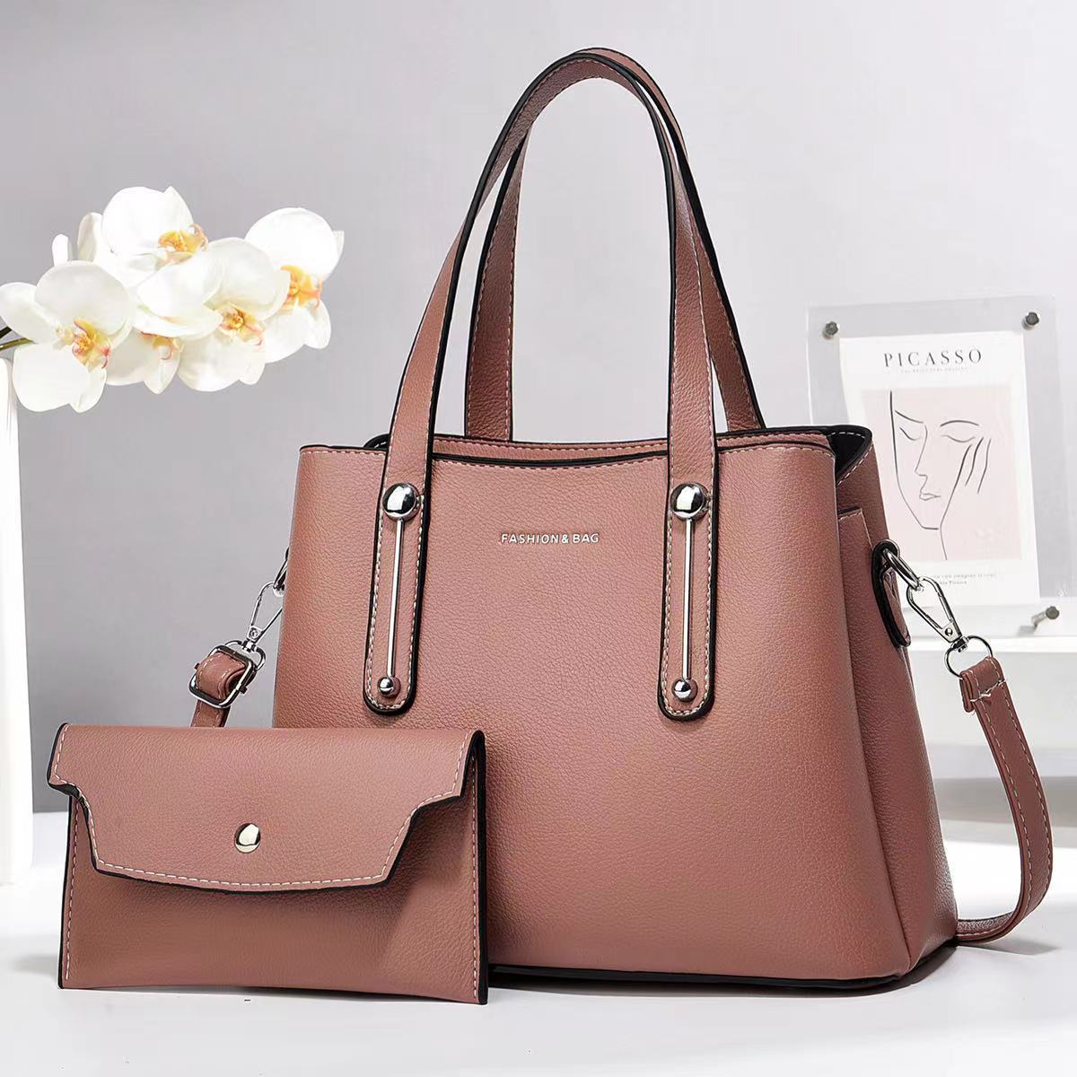 Cross-border large-capacity handbag, 2024 new commuter fashion mother-and-child bag, mom's style, middle-aged women's bag, single-shoulder bag Specification drawing