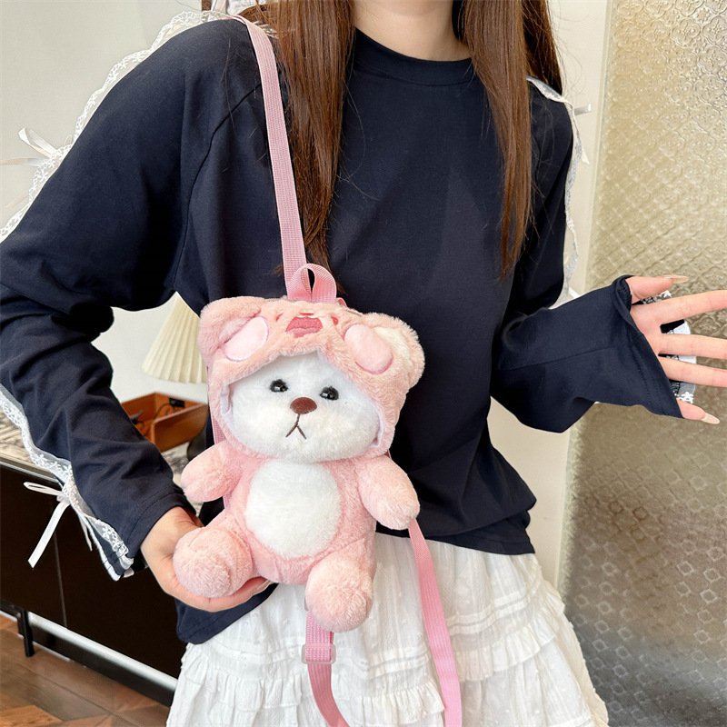 The 2024 new style of cartoon Japanese-style plush double backpack transforms into a crossbody bag, a loose change key bag, and a claw machine doll for exchange details Picture