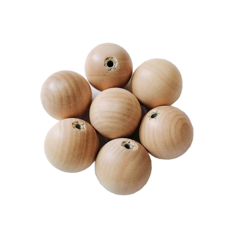 Solid wood round ball handle, wooden single-hole drawer, wooden bead handle, simple Chinese-style home wooden cabinet door handle Item Picture