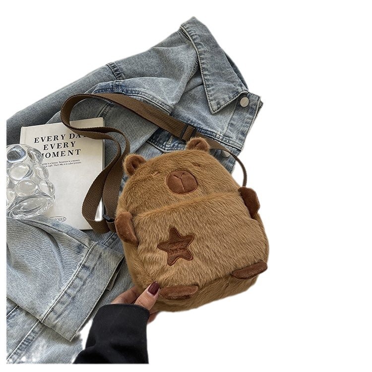 Cute Capibara doll bag for women, new autumn plush single-shoulder bag for women, crossbody daily mobile phone bag Item Picture