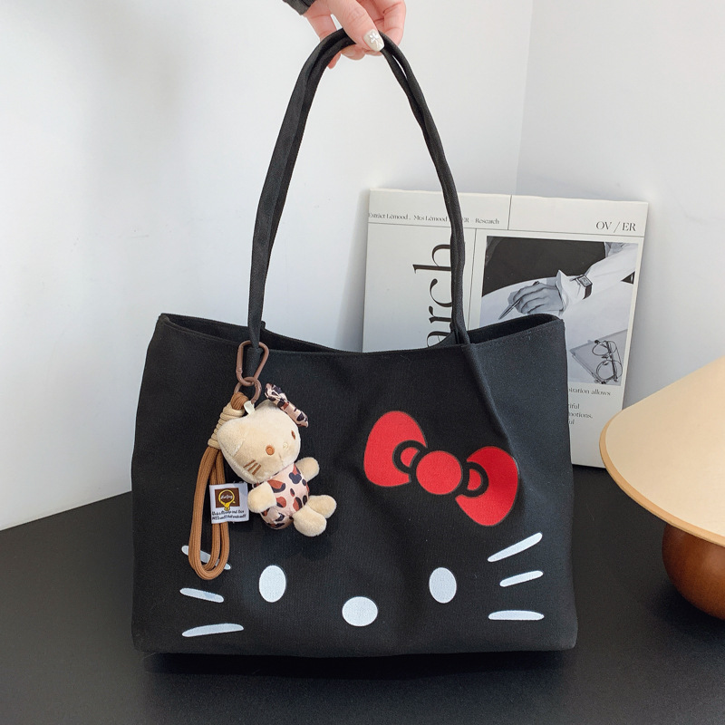 Large-capacity cartoon canvas bag for women, 2025 new style cartoon cute single-shoulder tote bag, large-capacity hand-carry bag full figure
