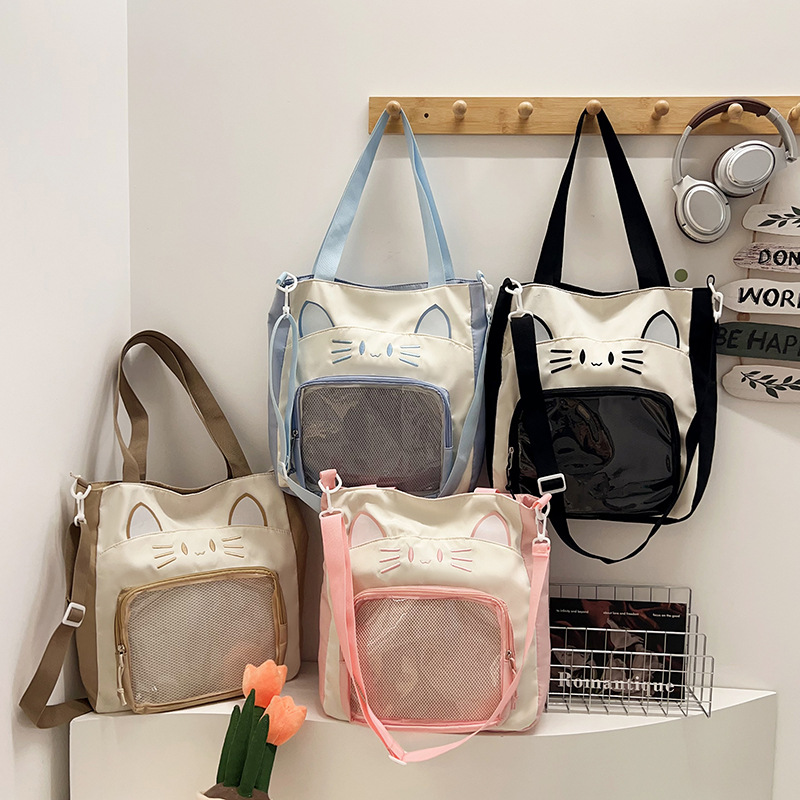 Cute cat pain bag, sweet single-shoulder crossbody bag, 2D transparent bag, student tutoring tote bag Application Scenario
