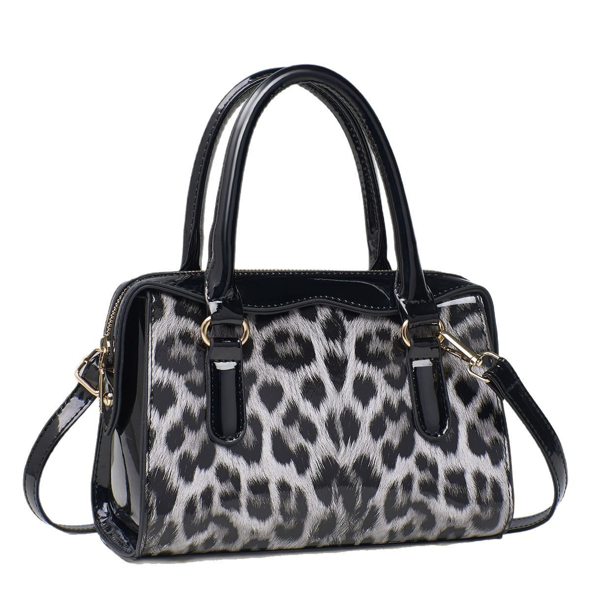 New European and American style pillow bag, women's retro bright leather leopard print single-shoulder bag, large capacity carrying for work and commuting Item Picture
