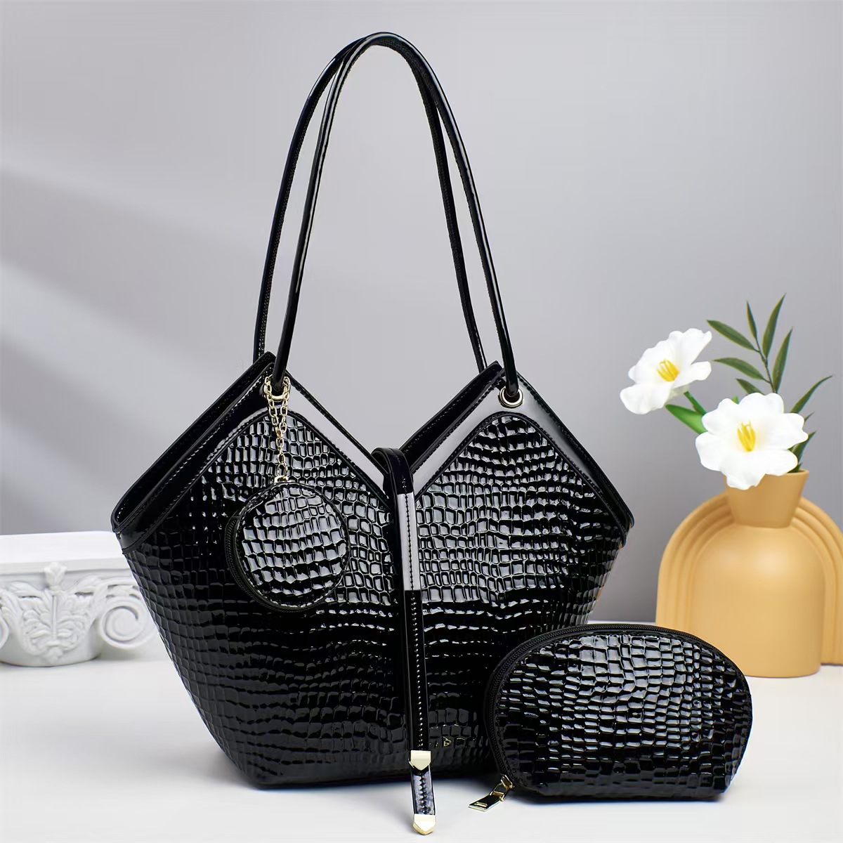 Cross-border foreign trade three-piece set: basket bag, high-end crossbody women's bag, niche light luxury single-shoulder bag, tote bag Specification drawing
