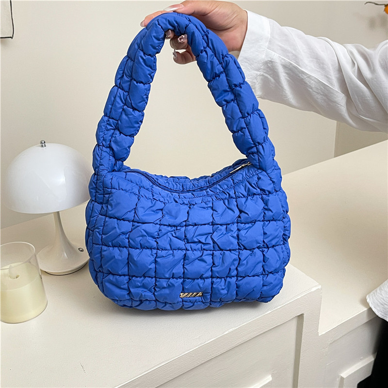 Elastic embroidery commuting style trendy Korean women's bag 2025 New pleated cloud hand-held shoulder crossbody tote bag full figure