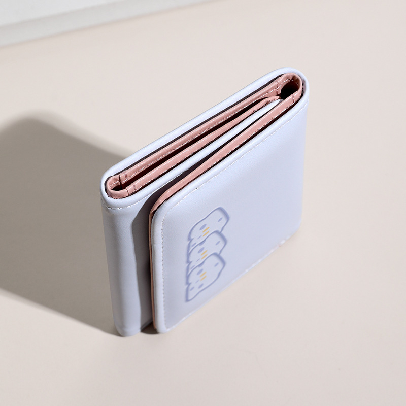 New cute PU wallet, short cheese wallet for women on Instagram, fresh and clean card case, multi-functional three-fold wallet details Picture