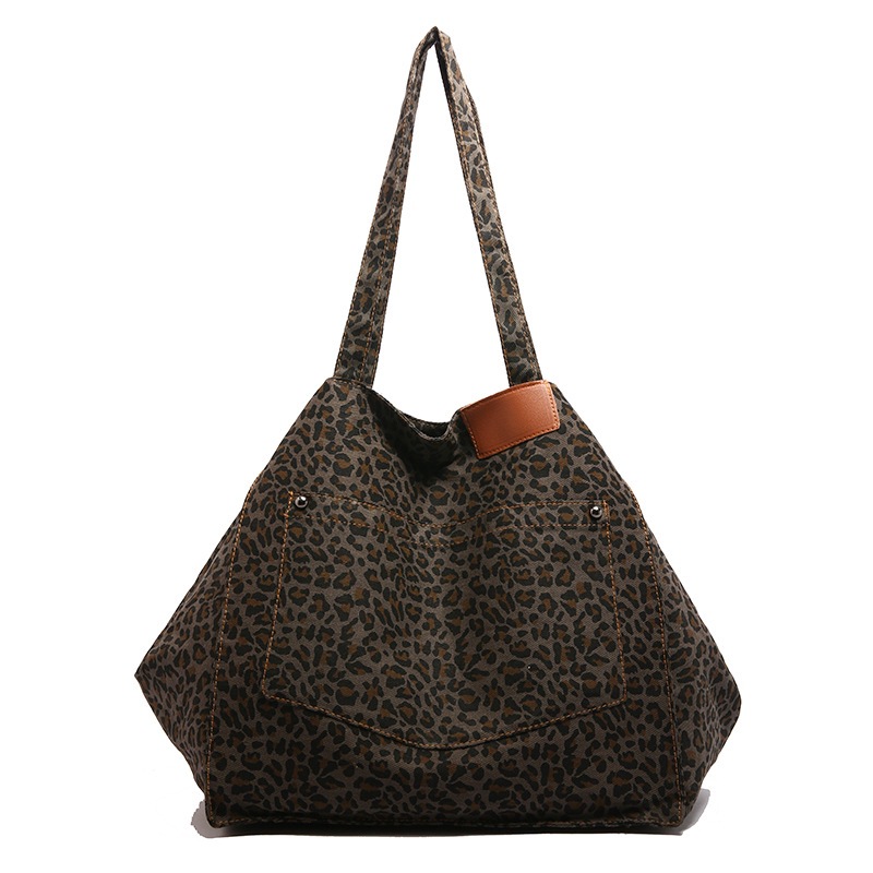 Leopard print canvas large-capacity casual 2024 personalized and fashionable new trend hand-carry commuter single-shoulder tote bag for women Item Picture