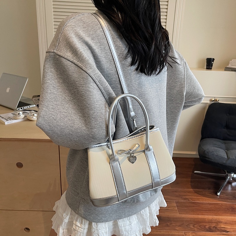 A niche high-end handbag, 2025 new style bow bucket bag, printed color-blocking single-shoulder bag, stylish crossbody bag Specification drawing