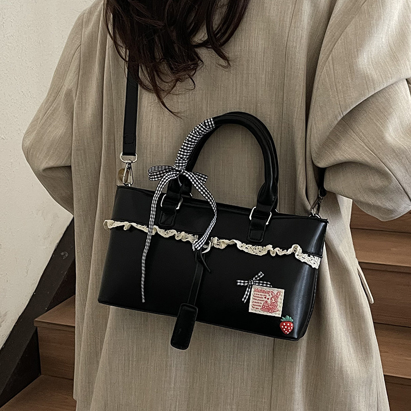Stylish and sweet girl lace handbag for women, 2025 new color contrast large capacity commuter single-shoulder crossbody tote bag Specification drawing