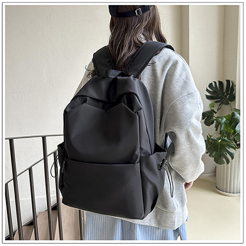 New Korean-style versatile backpack, solid color texture, girls' high school backpack, college students' computer bag, texture cross-border bag details Picture