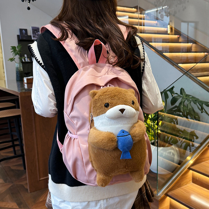 The new cartoon capybara backpack is stylish and versatile for commuting. It has a large capacity and a cute plush bag that can hold A4 textbooks Specification drawing