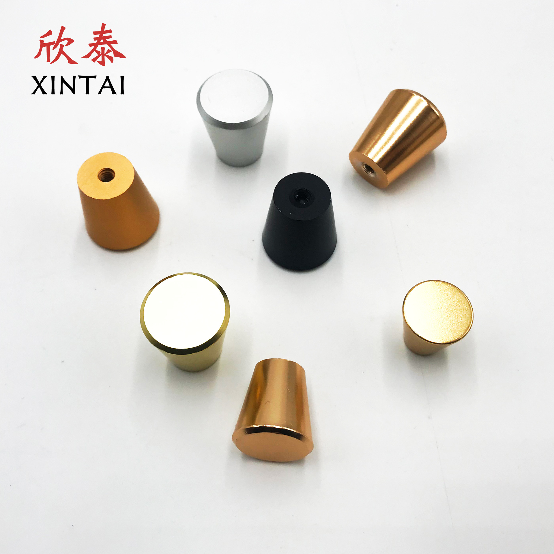 Drawer aluminum alloy handle, golden solid single-hole copper brushed handle, modern and simple space aluminum conical handle details Picture