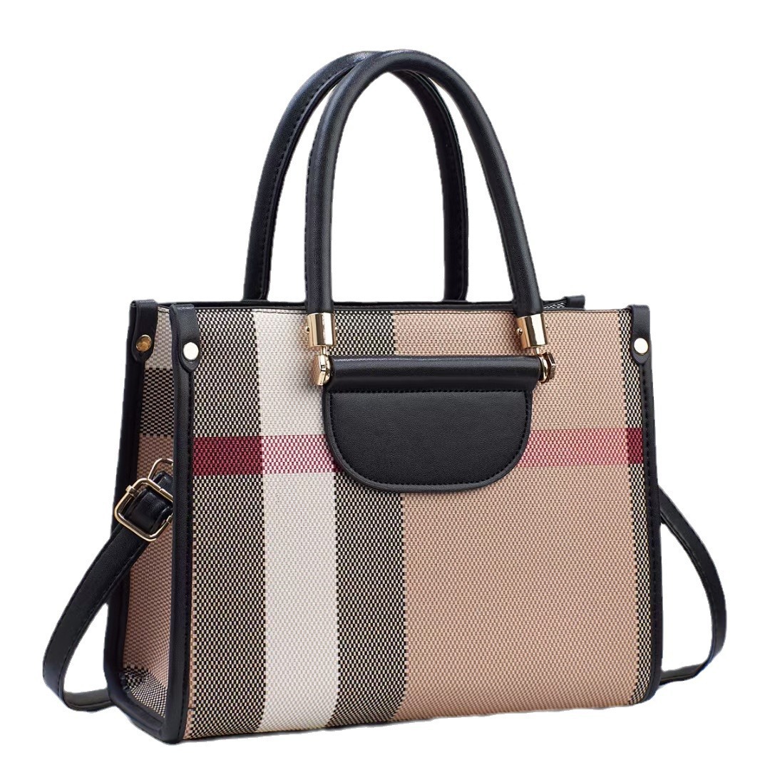 Checkered bag for women, 2024 new style hand-held shoulder crossbody bag, large-capacity commuter bag, high-end textured tote bag Item Picture