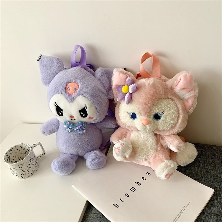 New plush backpack, pink cartoon parent-child crossbody bag, Little Fox Kuromi plush bag, cross-border wholesale full figure