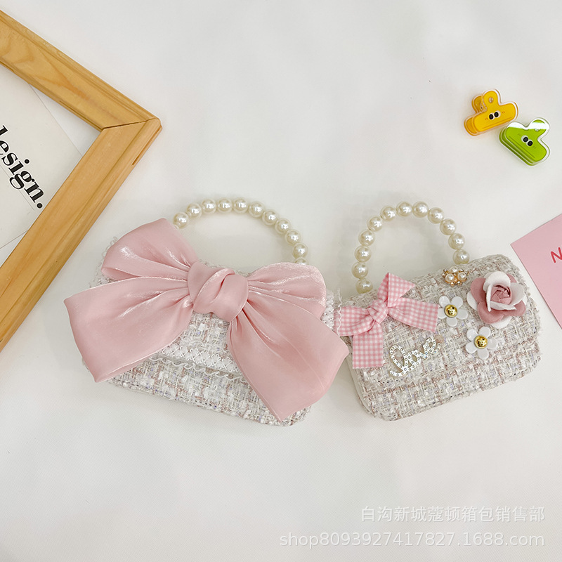 New children's fashion little Chanel-style Elsa Princess bag, little girl pearl hand-held crossbody bag, mobile phone red envelope bag Specification drawing