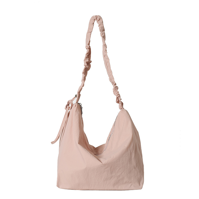 Cloud-shaped pleated drawstring shoulder strap canvas dumpling bag solid color simple and laid-back style commuting versatile single-shoulder crossbody bag for women Item Picture