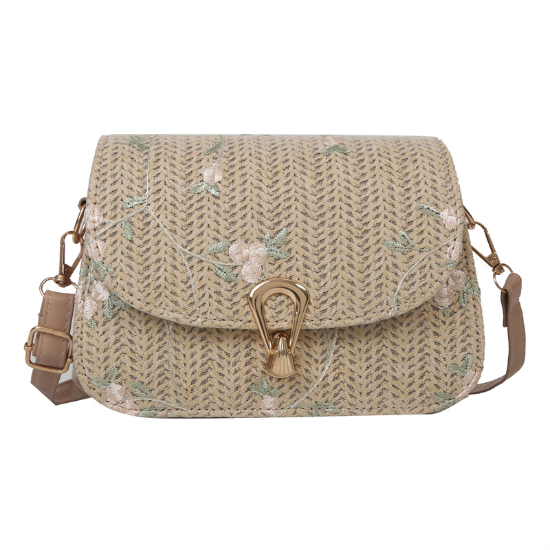 Spring and Summer straw woven bag for women 2024 New style, fresh and delicate lace flower woven saddle bag, versatile single-shoulder crossbody bag Item Picture