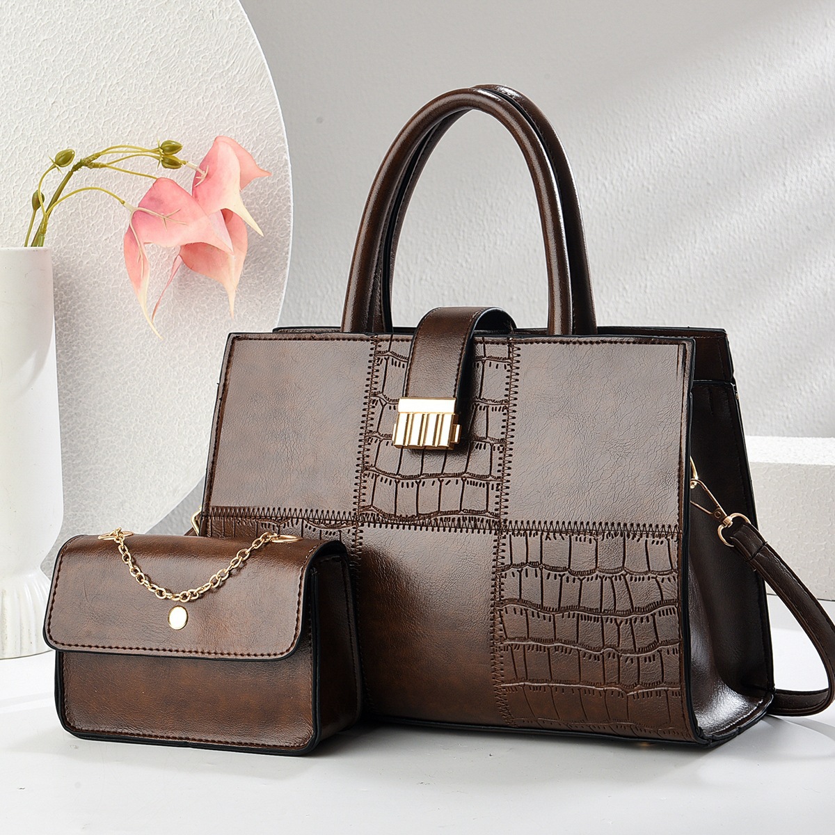 New style of stone-patterned mother-and-child bag with high appearance level, large-capacity handbag, versatile for cross-border use, light luxury single-shoulder crossbody bag Specification drawing