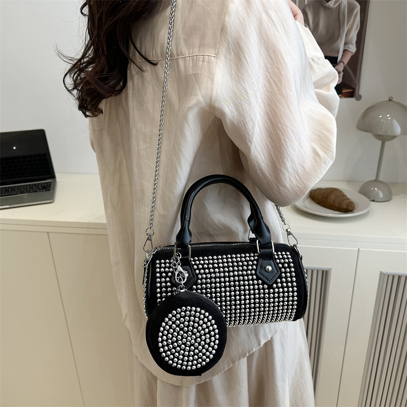 Trendy handbag for women 2025 New style with diamonds, simple and versatile, fashionable hand-held pillow, single-shoulder crossbody bag Specification drawing