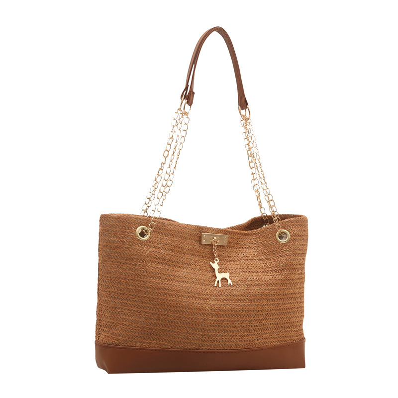 A new summer large-capacity hand-held shoulder tote bag made of straw weaving for women in 2025 Item Picture