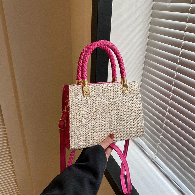 Women's Spring 2023 new trendy and casual style straw woven bag tote bag in solid color, large capacity single-shoulder woven bag details Picture
