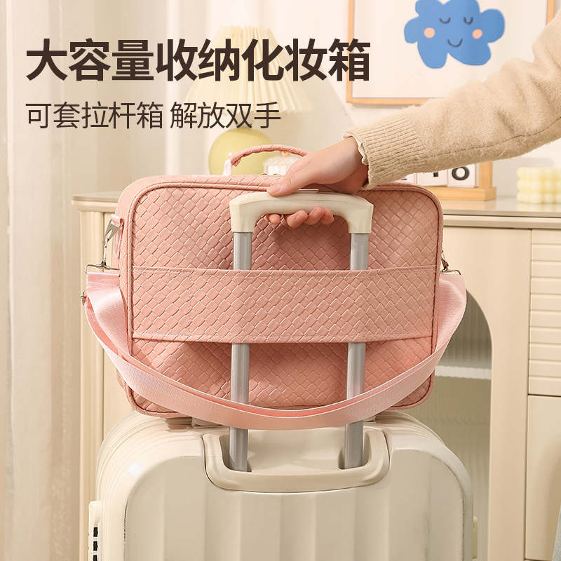 New PU mirror makeup box, large-capacity portable travel cosmetics storage box, makeup artist follow-up makeup box Specification drawing