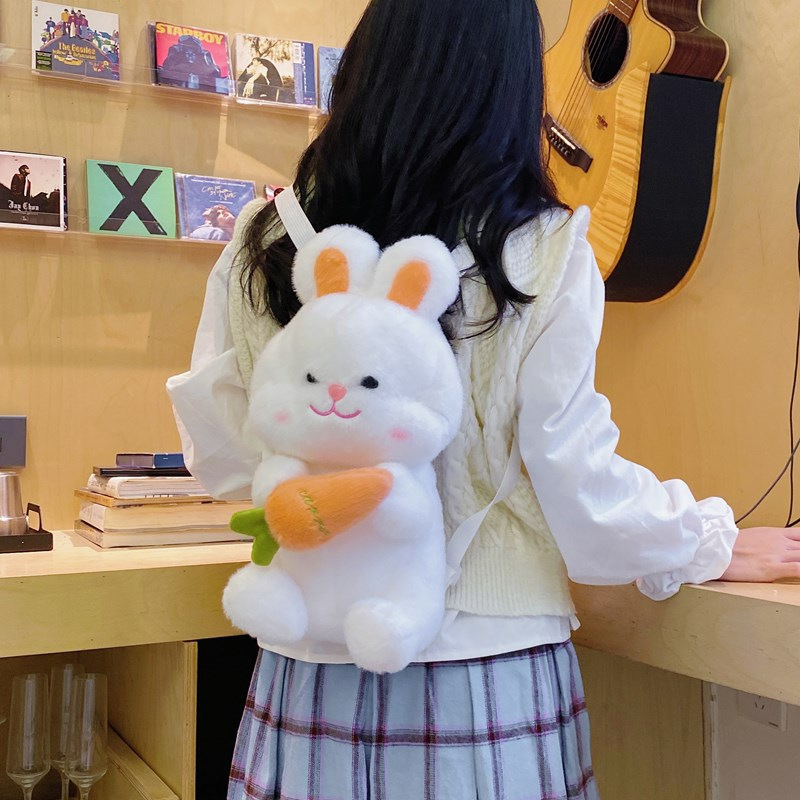 The new cute carrot and rabbit plush bag is a versatile mini backpack for autumn cartoon girls with a fluffy look Application Scenario