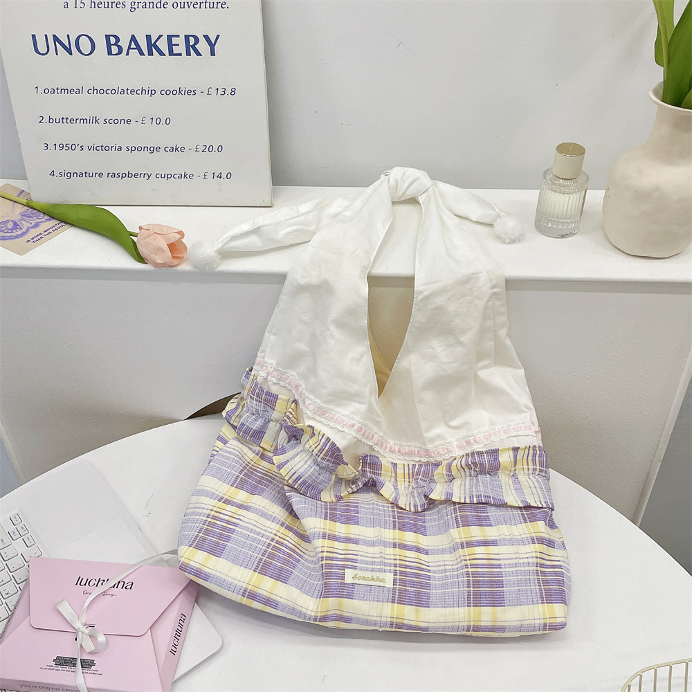 The 5722 summer new style bag is a simple and fashionable pleated checkered lace patchwork single-shoulder commuting bag for going out to work Specification drawing