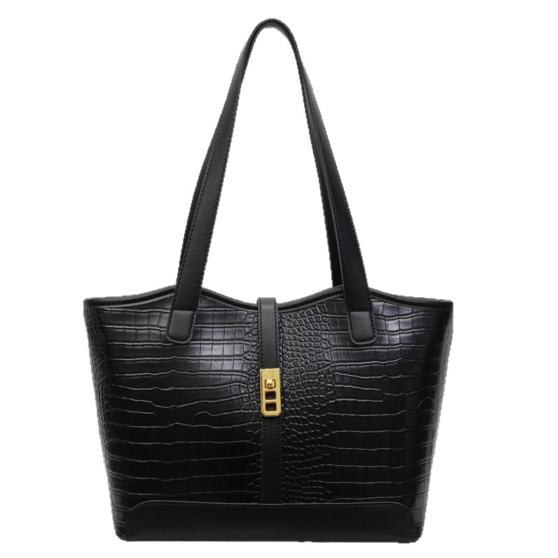 High-end crocodile-patterned large-capacity hand-held tote bag for women 2025 new style contrasting color fashionable commuting single-shoulder armpit bag Item Picture