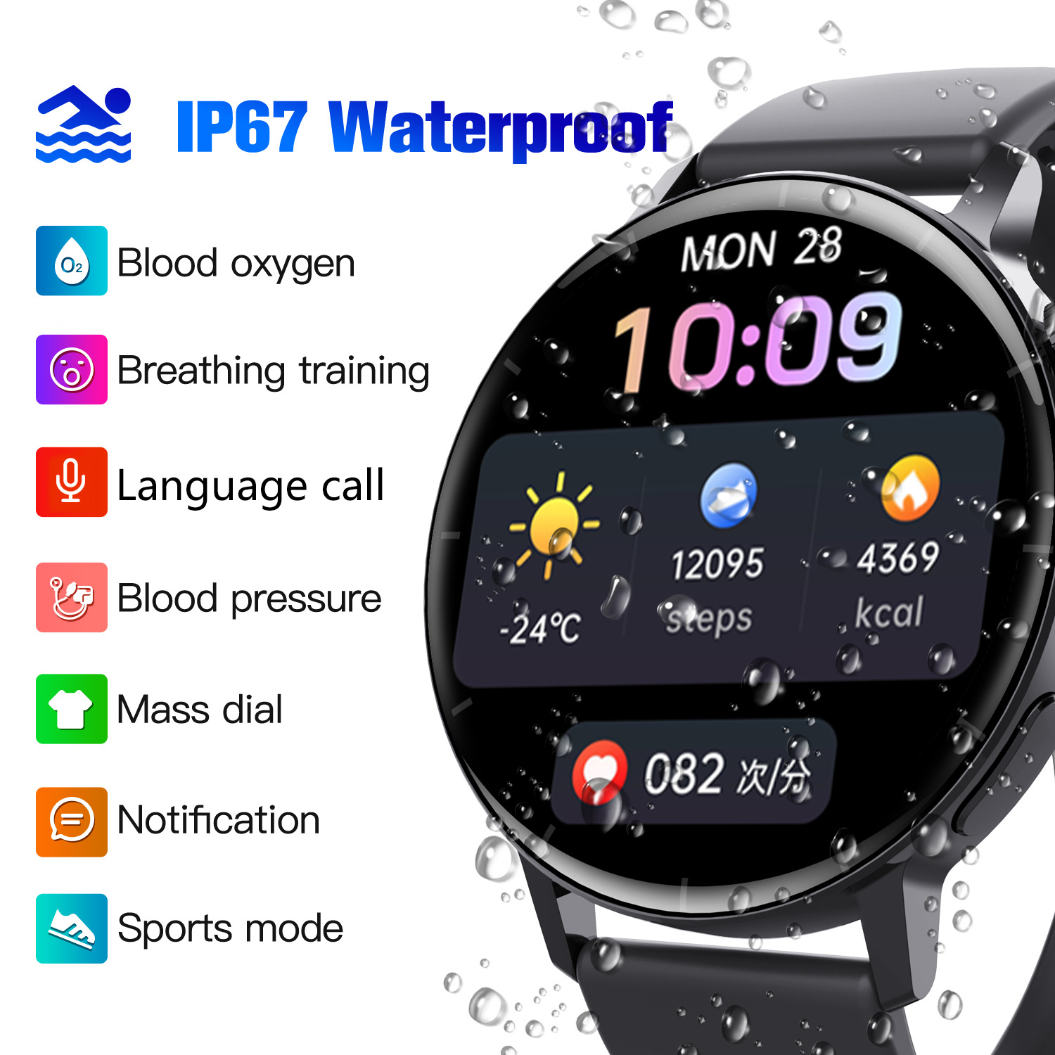 The F22R smartwatch is a waterproof electronic watch for measuring blood sugar, heart rate, blood pressure and blood oxygen for both men and women Application Scenario