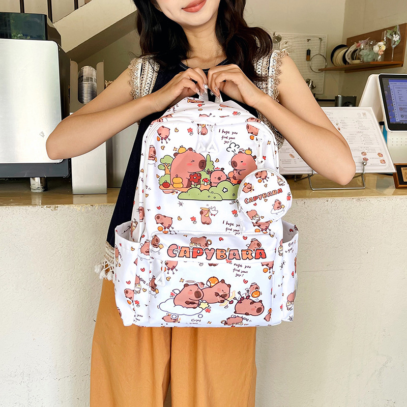 Wholesale of new cross-border cute Kapibara schoolbags, large-capacity backpacks for girls, and lightweight schoolbags for junior high school students Specification drawing