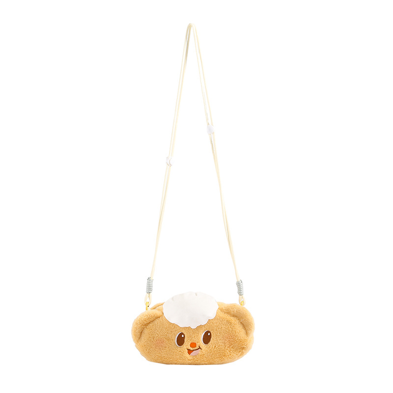 New cartoon style yellow bear plush crossbody bag, claw machine doll, cute coin purse storage bag, class pen case bag Item Picture
