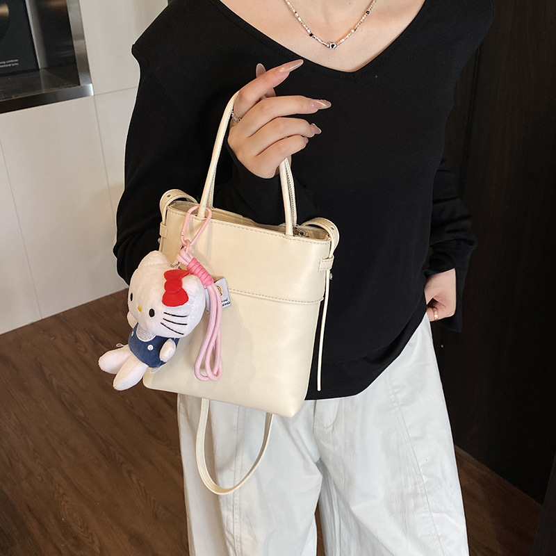 Women's bag, texture handbag, stylish bucket bag, 2025 new solid color single-shoulder bag, versatile and simple crossbody bag details Picture