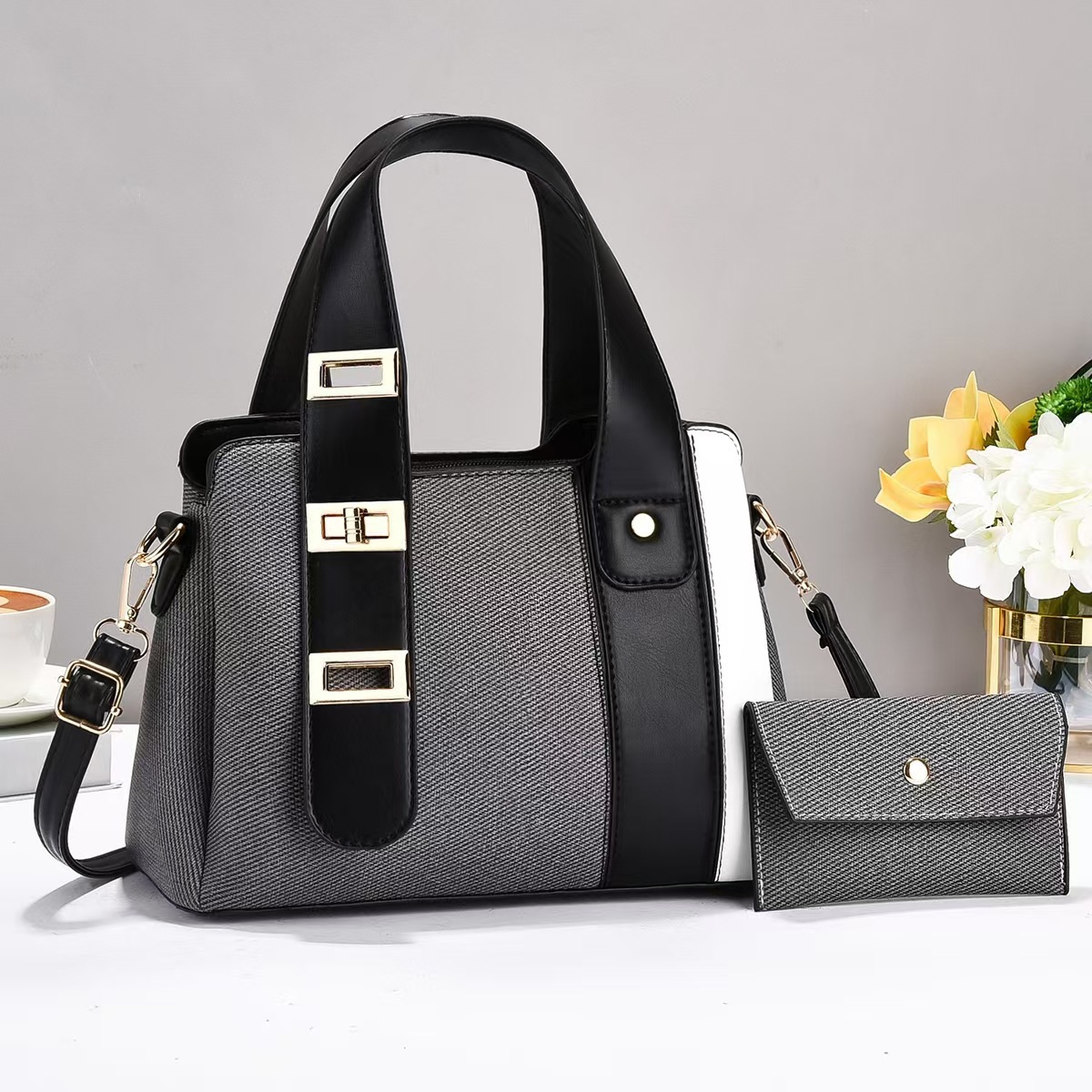 New high-appearure-level multi-layer mother-and-child bag patchwork color-blocked handbag, large-capacity cross-border fashionable single-shoulder bag, crossbody bag full figure