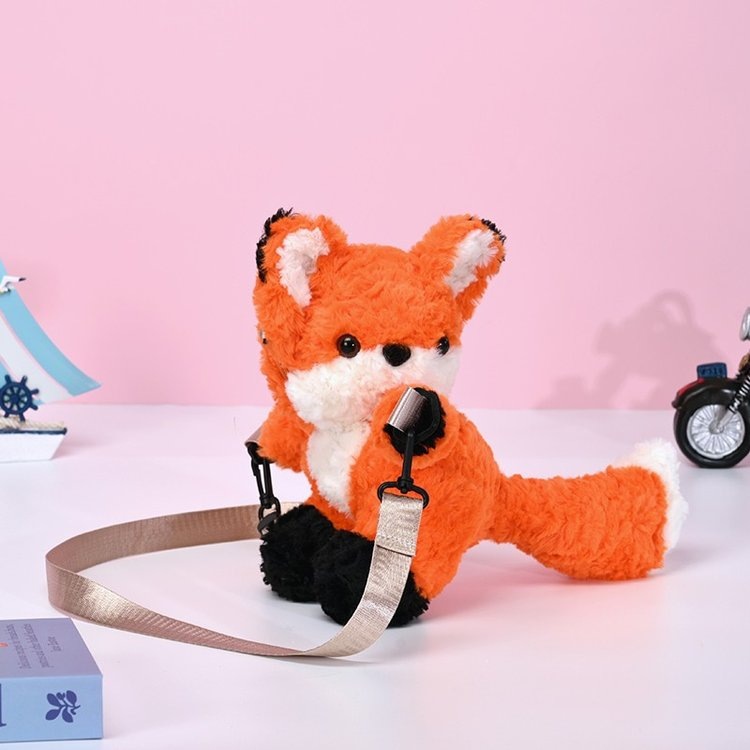 New cross-border kindergarten children's crossbody bag, cute doll, girls' backpack, goodnight fox plush doll bag details Picture