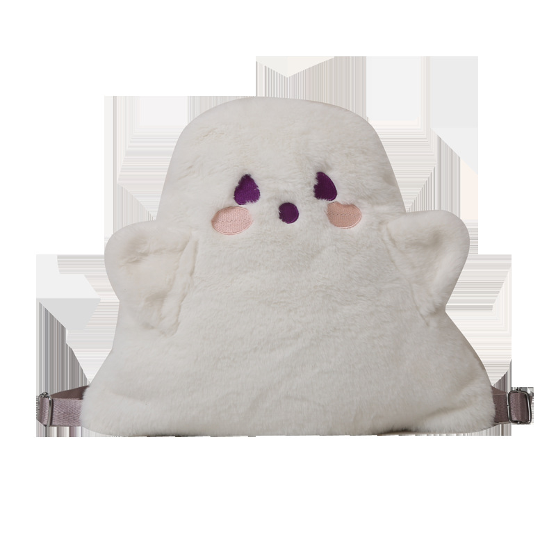 Cartoon and funny white ghost backpack, personalized doll bag, plush toy bag, Japanese-style cute girl backpack style Item Picture