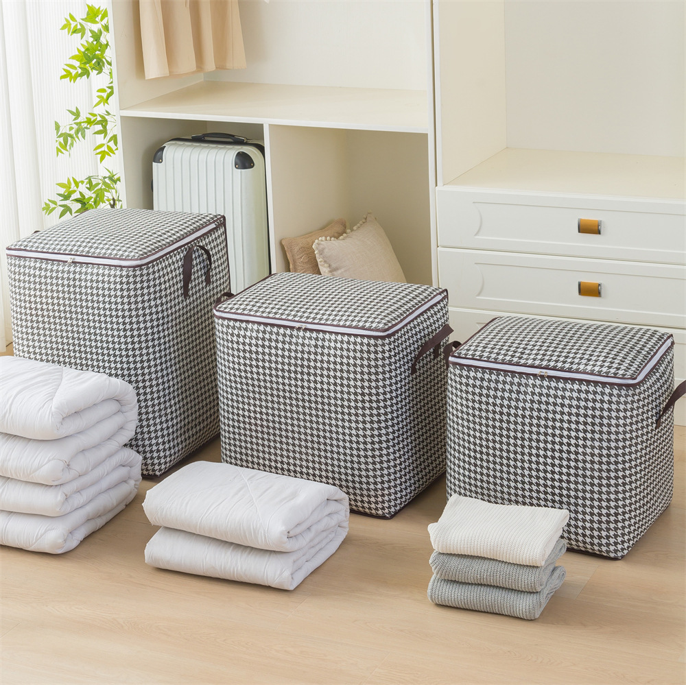 Thousand-bird grid clothing storage bags, moisture-proof and dust-proof cotton quilt bags, moving packing storage bags, household large-capacity miscellaneous bags Specification drawing