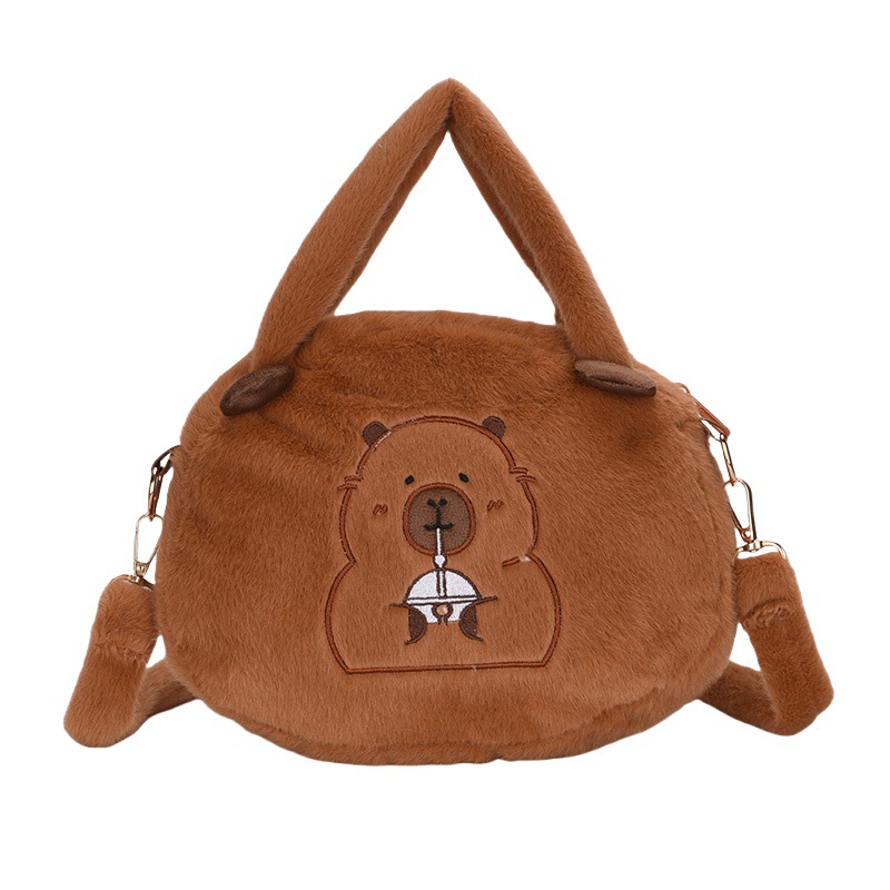 Capibara plush bag, cute capybara, large-capacity storage bag, cartoon doll, crossbody bag, children's small backpack Item Picture