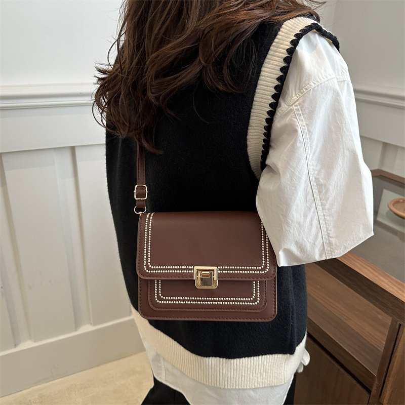 Cross-border retro small women's bag 2024 new style trendy and versatile single-shoulder crossbody bag with color-blocking and patchwork small square bag Specification drawing