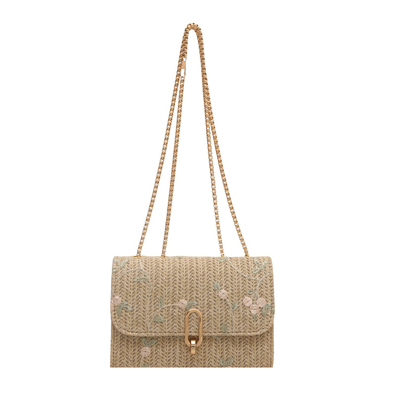 Summer straw woven bag for women 2025 New style, fresh and simple lace flower woven saddle bag, versatile single-shoulder crossbody bag Item Picture