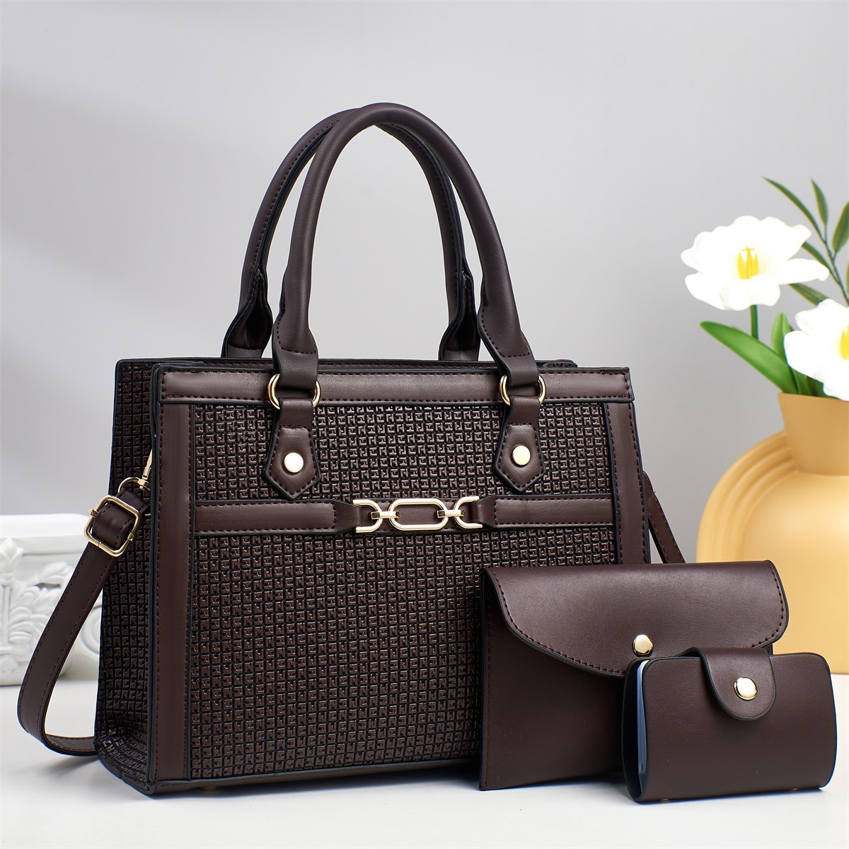 Three-piece set of women's foreign trade bags 2025 new style large-capacity tote commuter handbag, light luxury and elegant mom bag Item Picture