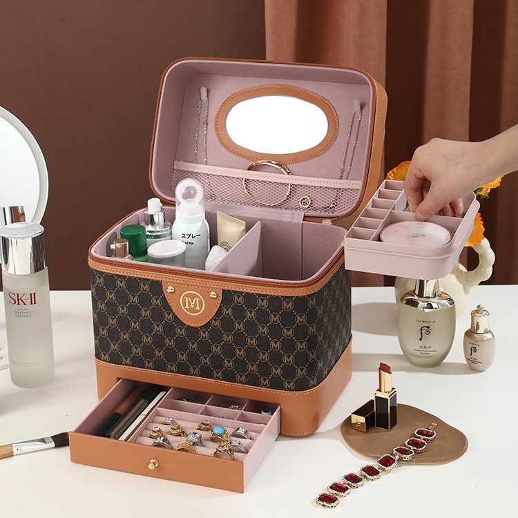 Wholesale cosmetic boxes, large-capacity cosmetic and skin care products, jewelry storage boxes, women's portable multi-functional hand-held toolboxes Specification drawing