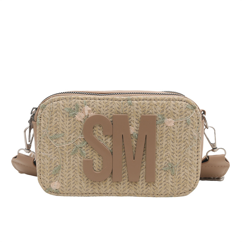 Summer straw weaving bag for women 2025 New style, fresh and simple lace flower woven small square bag, versatile single-shoulder crossbody bag Item Picture
